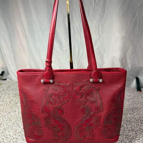 Brighton Yulia Lipstick Red Leather Tote Bag with Dust Bag - Picture 1 of 11